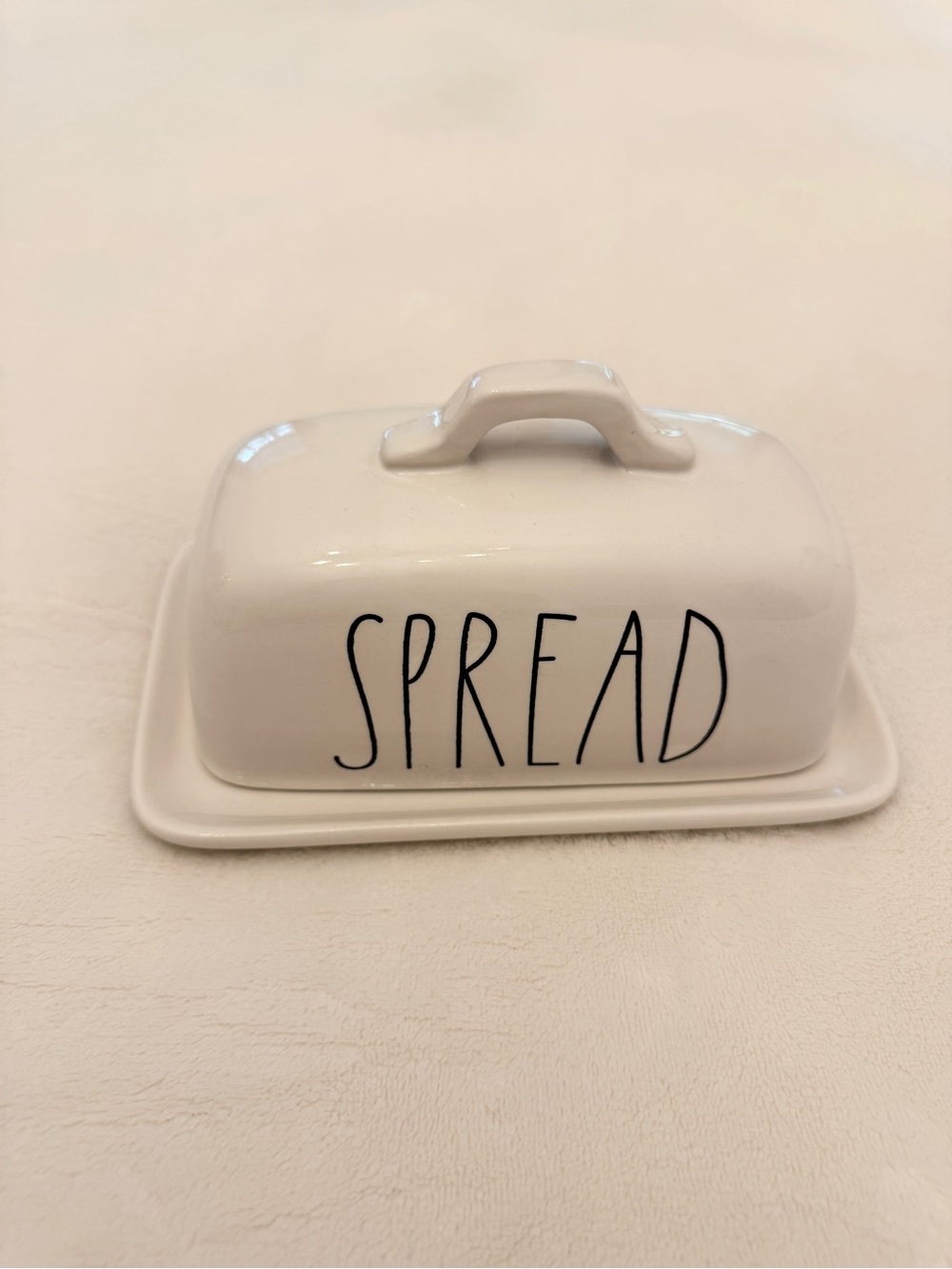 Rae Dunn White Ceramic Butter Dish with 'SPREAD' Lettering